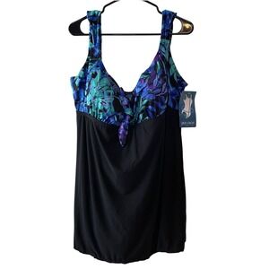 New Great Lengths Swimdress Womens 24 Tummy Control Floral Swimsuit Plus Size